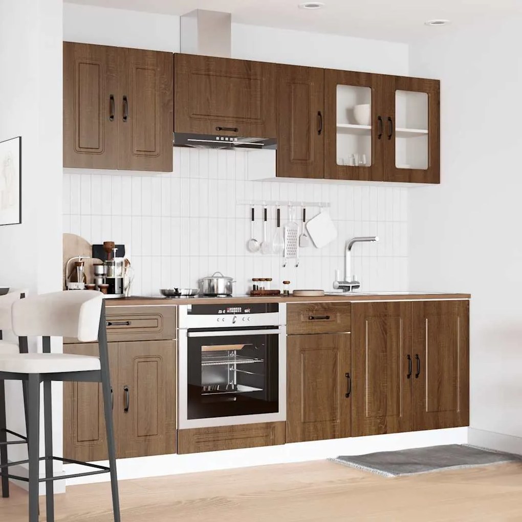 8 peças armário de cozinha conjunto Kalmar carvalho castanho