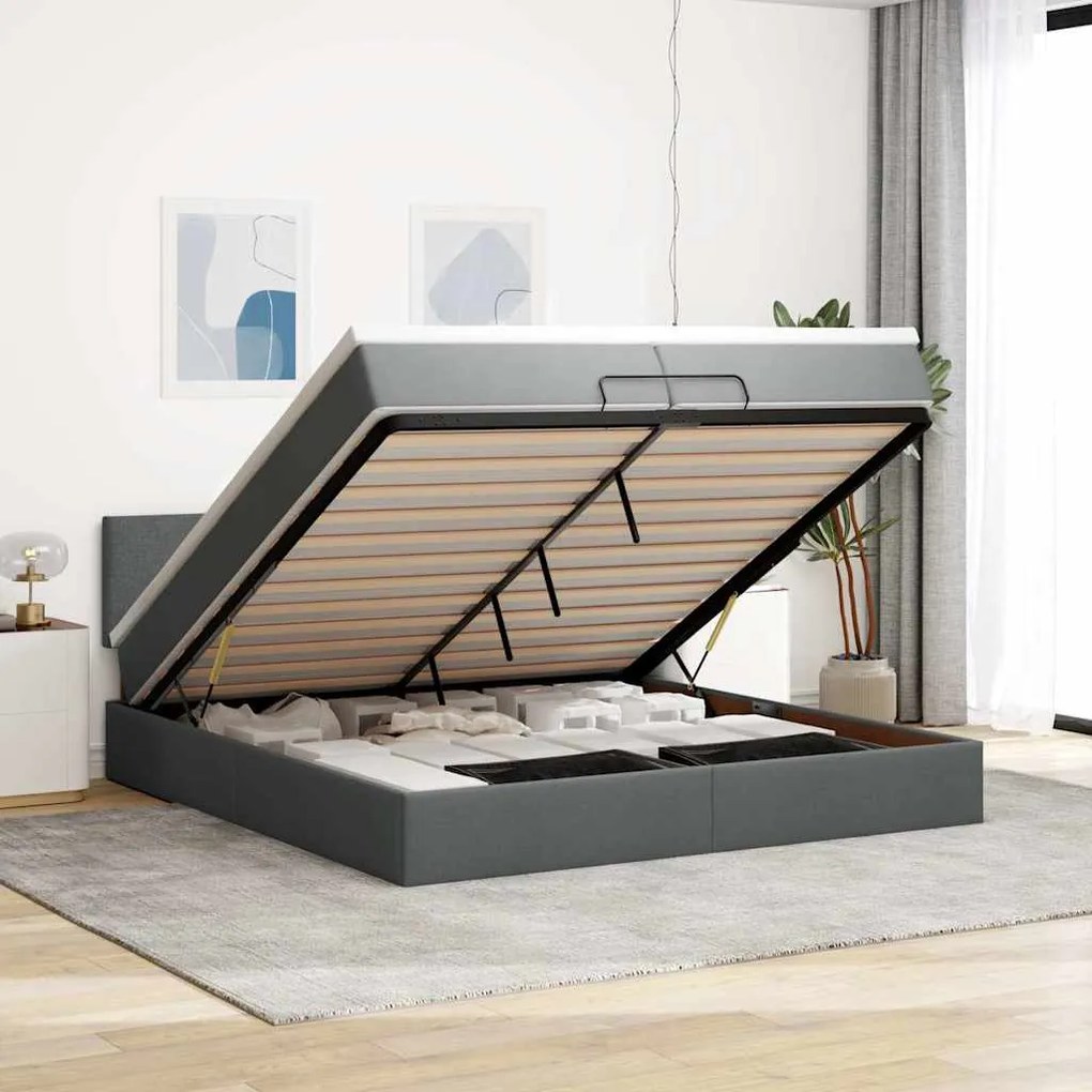 Estrutura de cama otomana com colchão 200x200cm cinzento-escuro