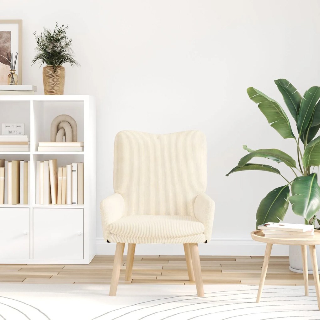 Poltrona Relaxante Cream em Tecido Corduroy
