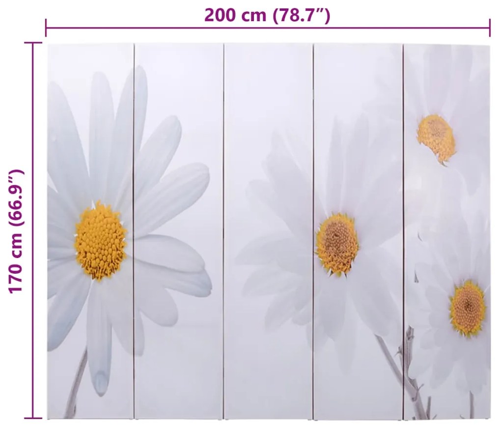 Biombo dobrável com estampa de flores 200x170 cm