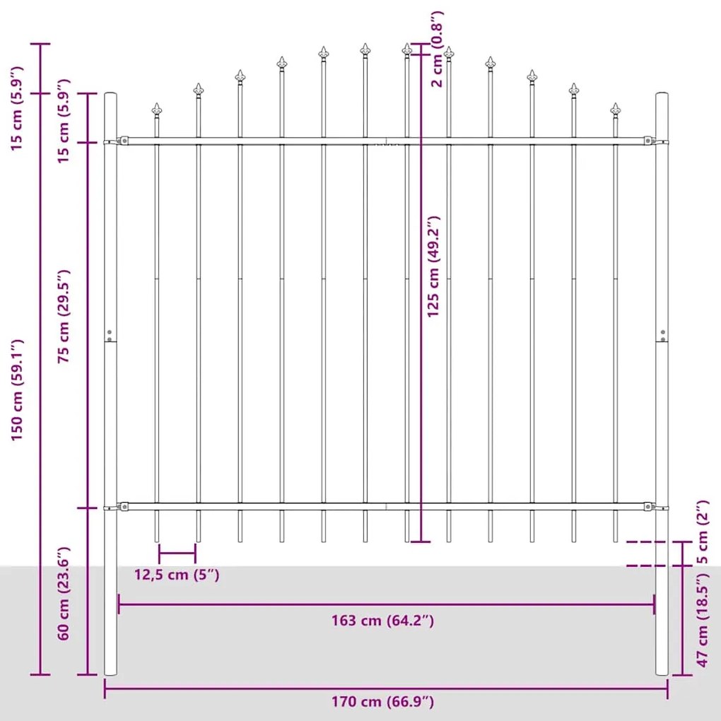 Cerca de Jardim com Arco - Cinza - 8,5 x 1,25 m - Aço