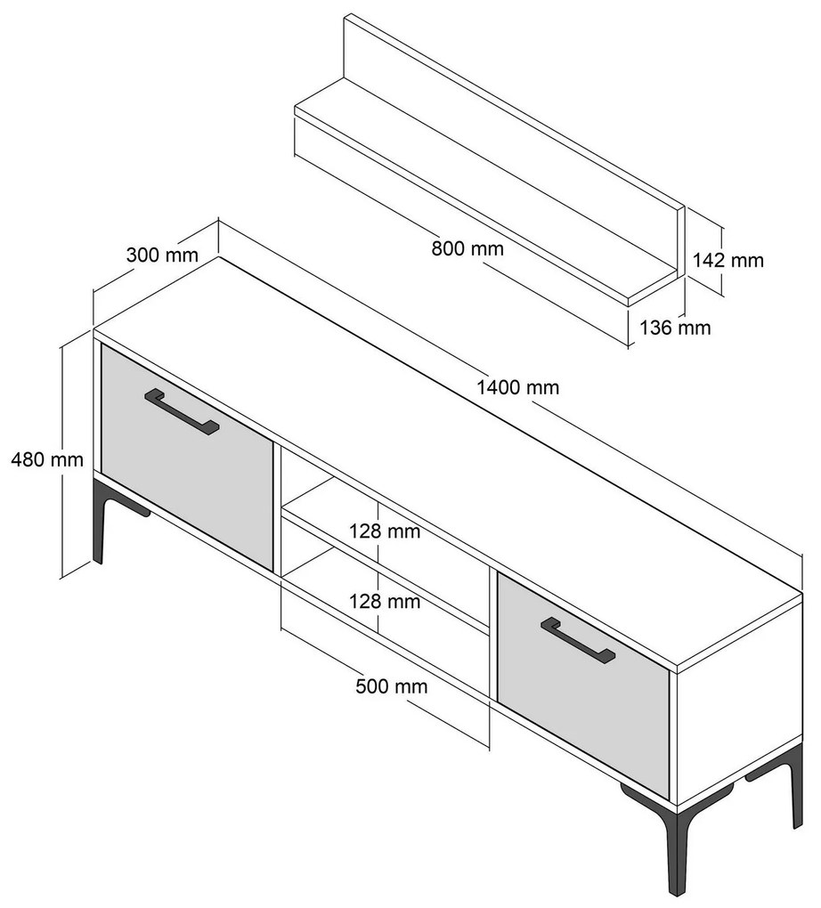 Unidade TV Riga – Branco – 140 cm x 48 cm x 30 cm