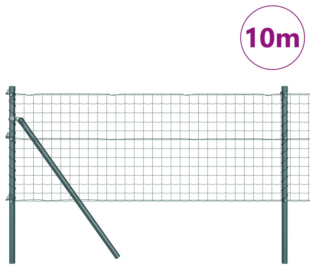 Cerca Euro com 7 Postes 0.6x10 m Aço Galvanizado Verde