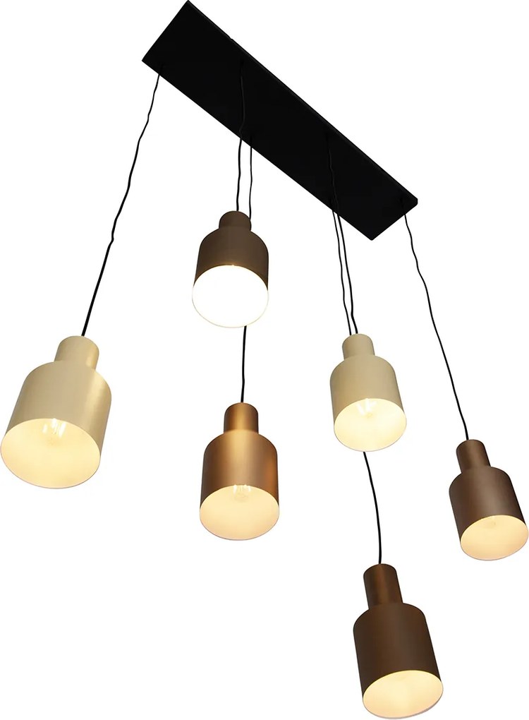 Candeeiro de suspensão bronze com taupe e bege 6 luzes - Ans