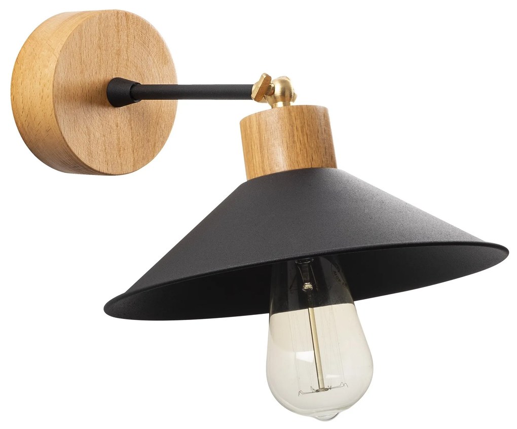 Aplique de Parede Manavgat – Preto e Carvalho – 24 cm