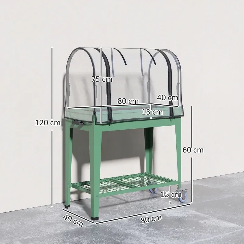 Estufa de Cultivo com Rodas 80x40x120 cm Horta Urbana Elevada com Cobertura de Estufa para Cultivar Plantas Flores Verde