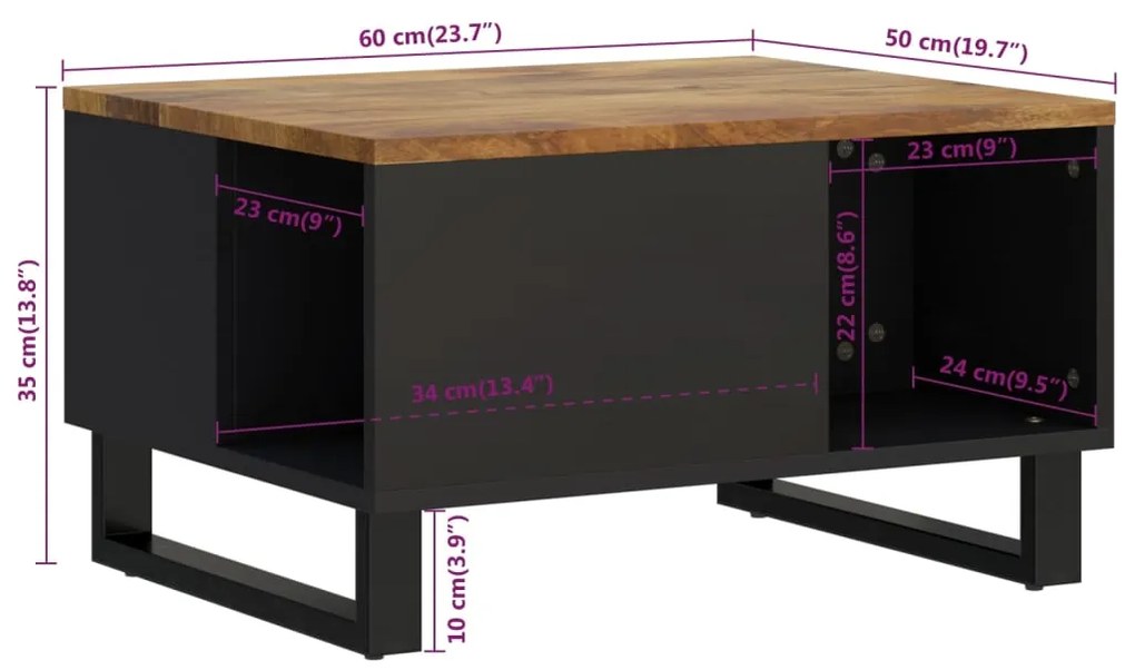 Mesa de centro 60x50x35 cm madeira de mangueira maciça