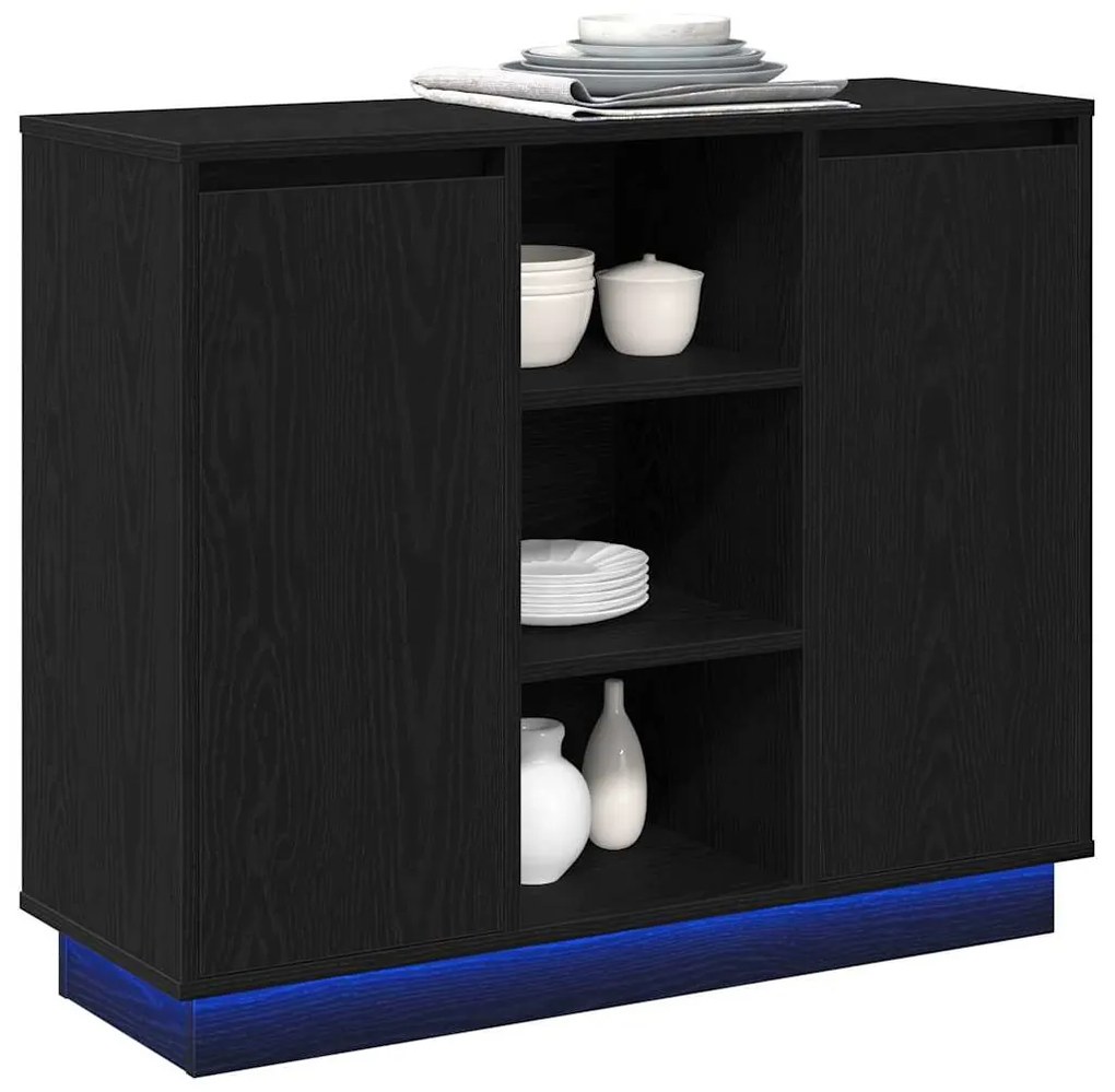 Sideboard com LED Carvalho Preto 90x32x75 cm Madeira de Engenharia
