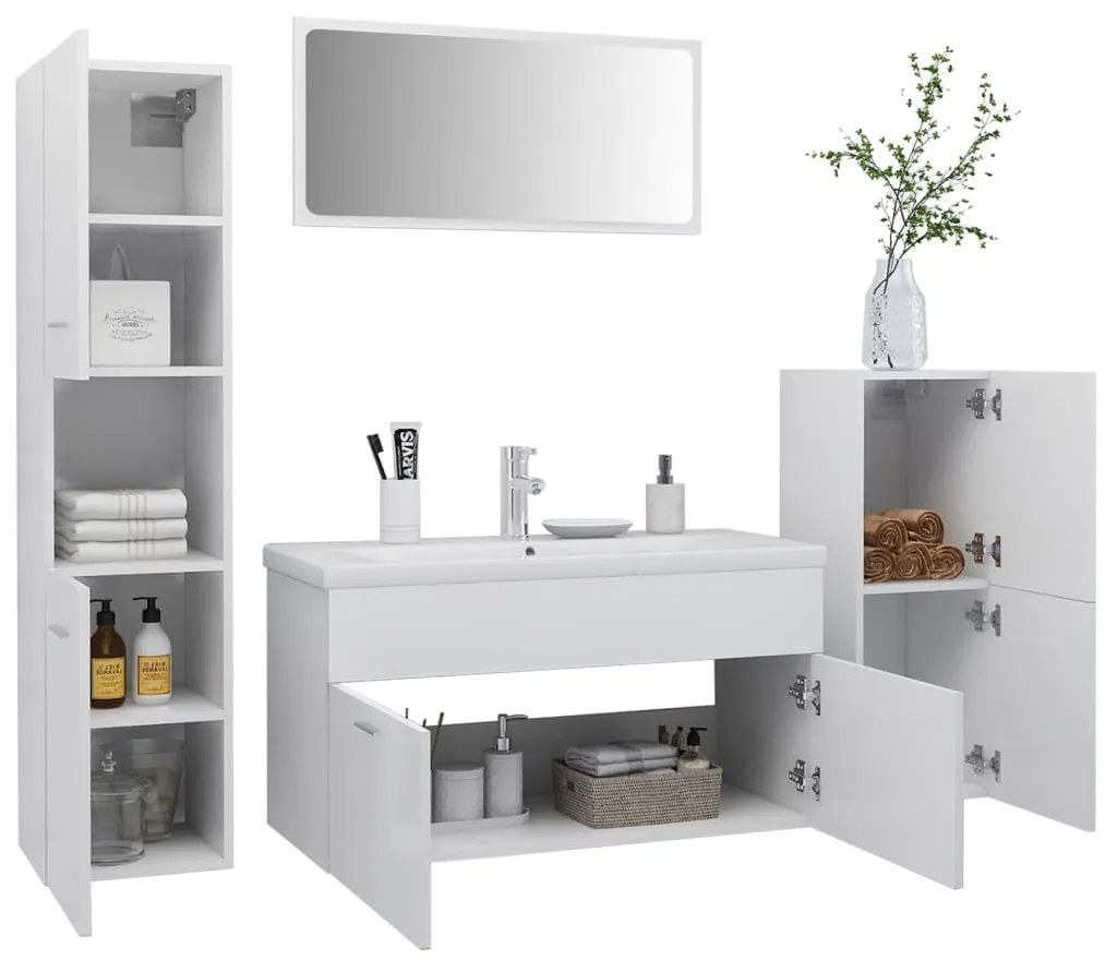 Conjunto de móveis de casa de banho derivados de madeira branco