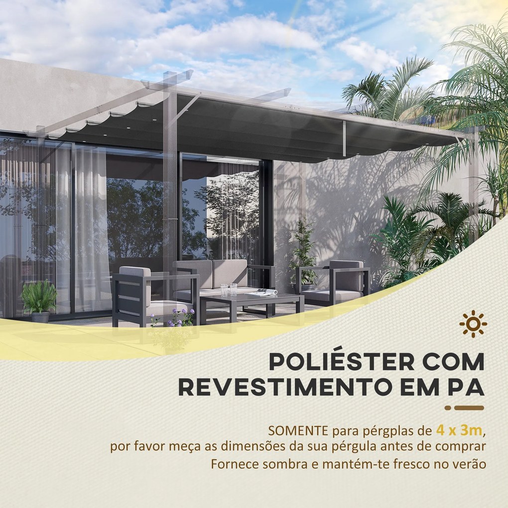 Cobertura para Pérgola 3,5x2,5 m Teto de Substituição Retrátil para Pé