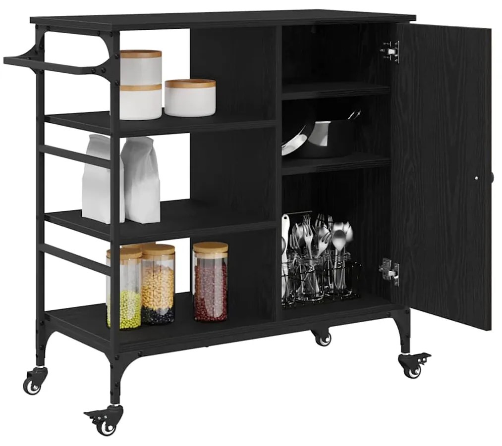 Carrinho de Cozinha Carvalho Preto 87,5x38,5x84,5 cm Madeira de Engenh