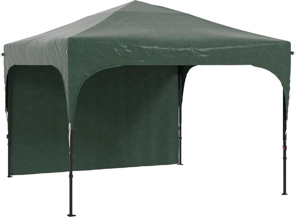 Outsunny Tenda Dobrável 3x3 m Tenda de Jardim para Exterior com Altura Ajustável 1 Parede Lateral Teto com Ventilação 4 Sacos de Areia e Bolsa de Transporte Verde | AOSOM Portugal