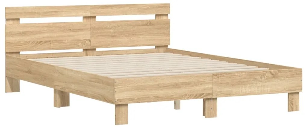 Estrutura cama c/ cabeceira/luzes LED 140x190cm carvalho sonoma