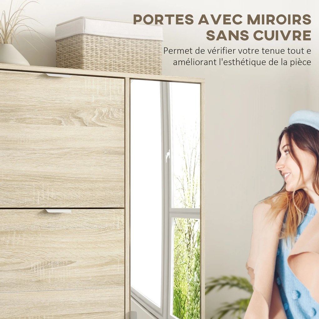 Armário para sapatos com 4 portas basculantes 82 L x 30 P x 168 A cm, 2 compartimentos e frentes espelhadas para 16 pares de sapatos, móvel de entrada