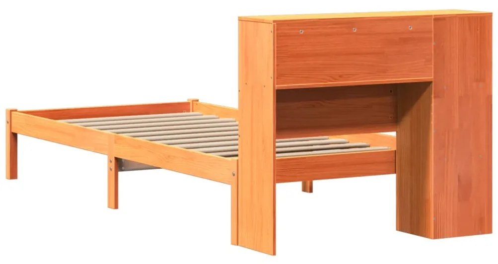 Cama com estante sem colchão 90x190cm pinho maciço castanho-mel