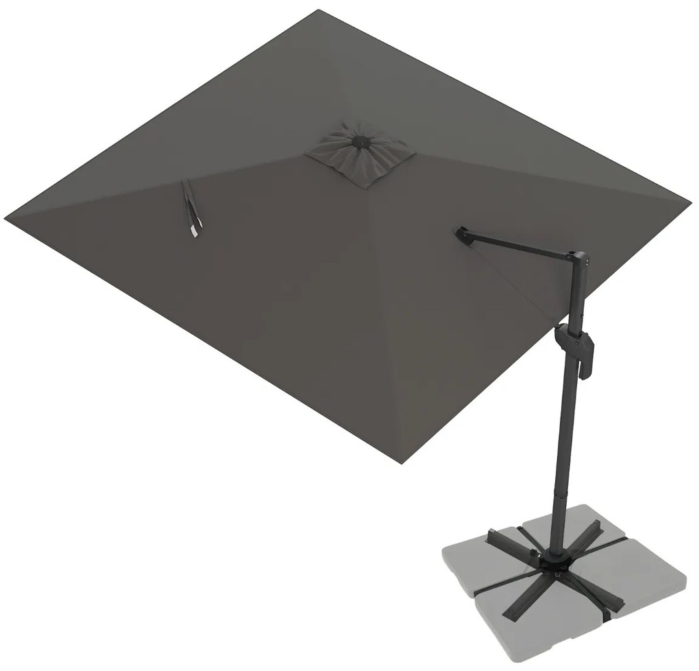 Guarda-sol suspenso para jardim, quadrado, com rotação de 360°, inclinação ajustável, base cruzada e 8 varas para pátio ou piscina Cinzento
