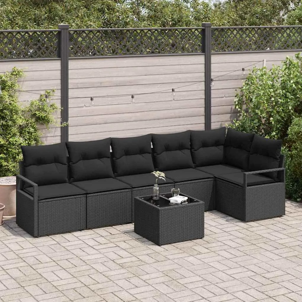 vidaXL Conjunto de Sofá de Jardim com almofada 7 pcs Preto vime PE