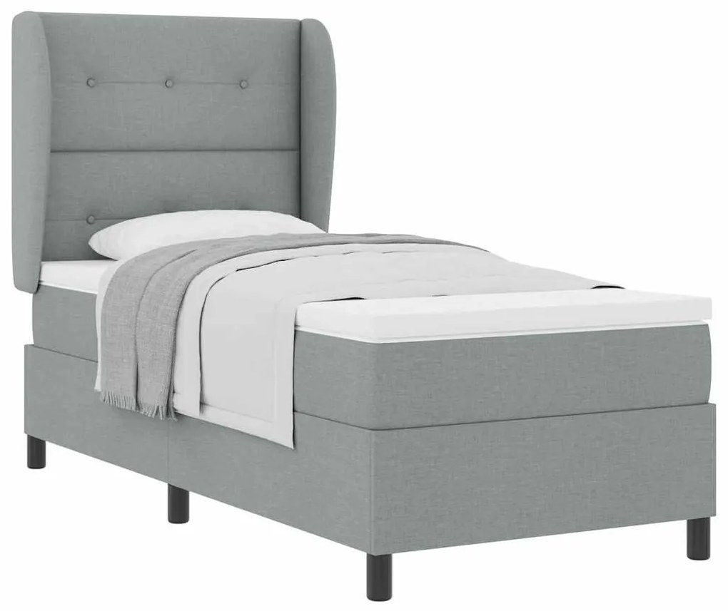 Cama Box com Colchão Cinza Claro 100 x 200 cm, em tecido.