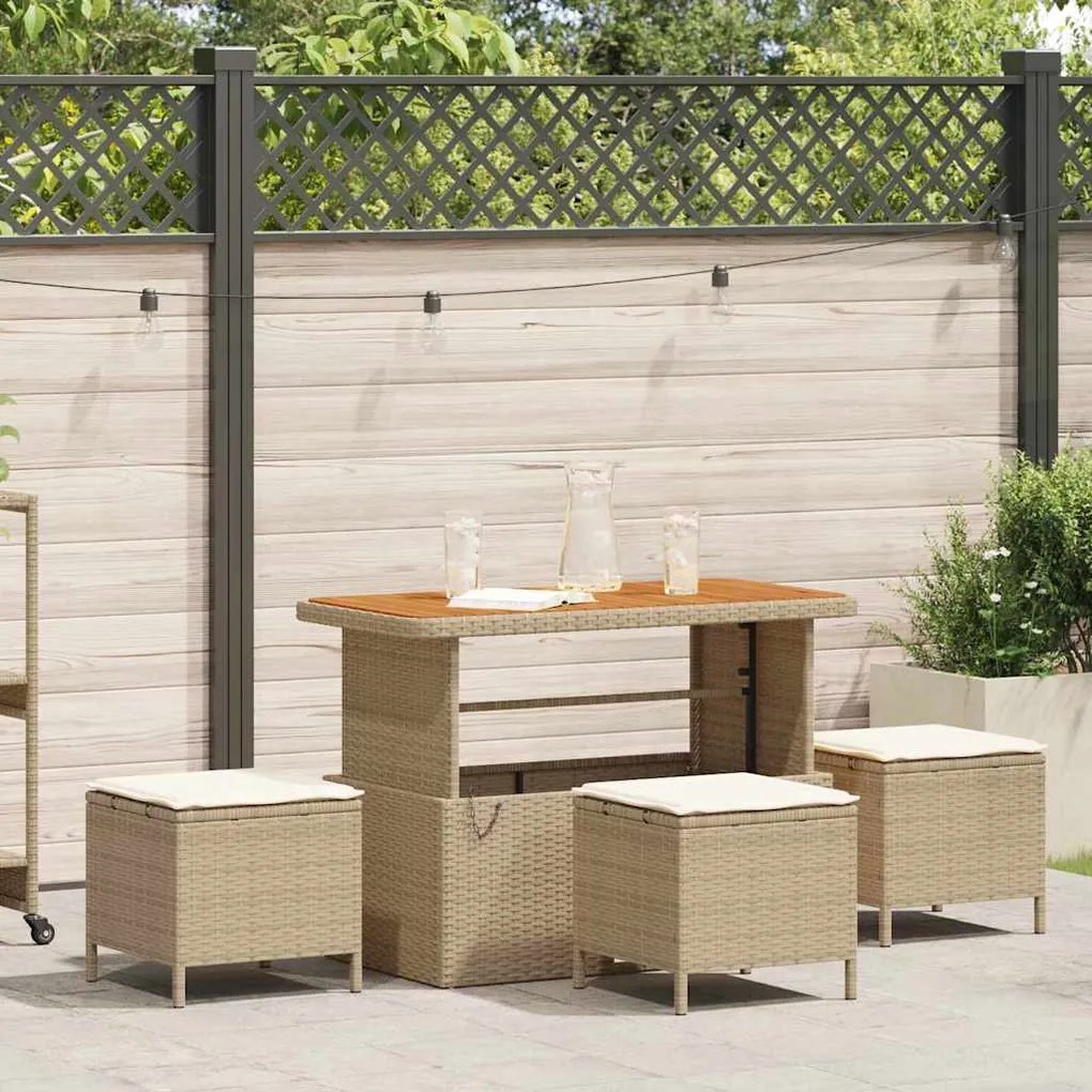 Conjunto de Jantar de Jardim em 4 Peças com Almofadas Bege em Rattan S
