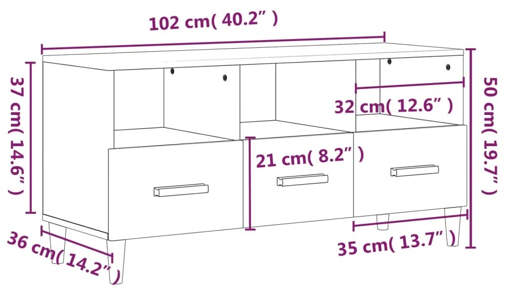 Móvel de TV 102x36x50 cm derivados de madeira cinzento sonoma