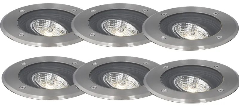 Conjunto de 6 projetores de chão exteriores modernos em aço AR70 ajustáveis IP65 - Delux