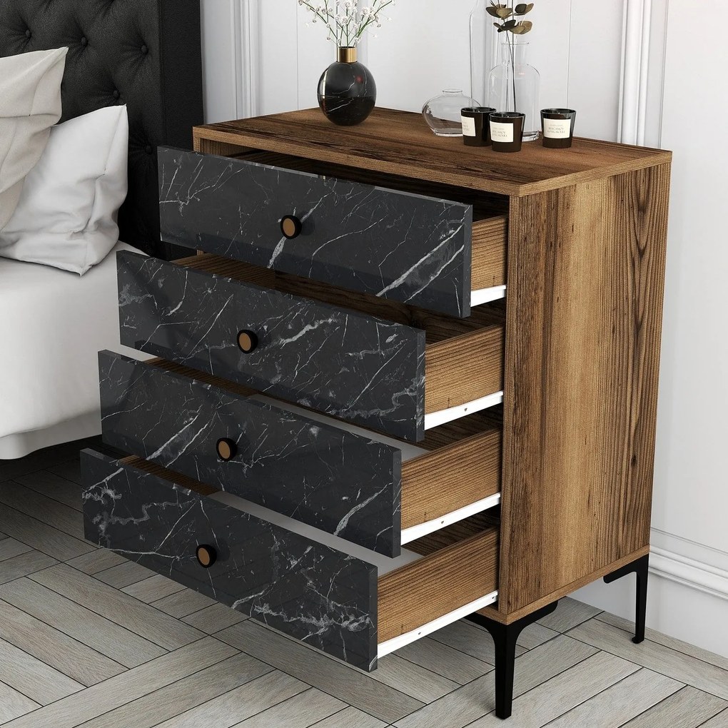 Cômoda Lizbon541 – Walnut/Preto – 76 x 90,7 x 40 cm