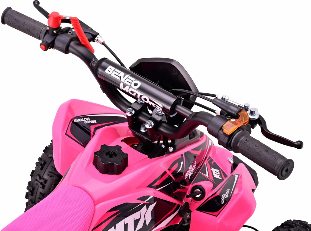 Mini Moto 4 Infantil para crianças 5 a 9 anos 50CC Beneo Motors MTX, velocidade até 40 Km/h com limitador rosa