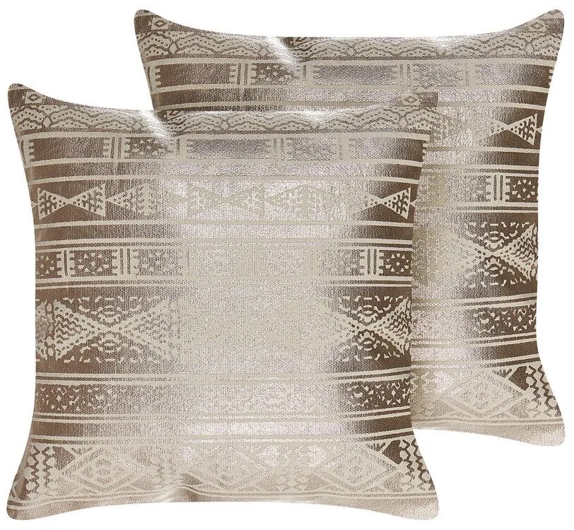 Conjunto de 2 almofadas de algodão com padrão geométrico rosa dourado 50 x 50 cm OUJDA Beliani