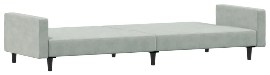 Sofá-cama 2 lugares c/ apoio de pés veludo cinzento-claro