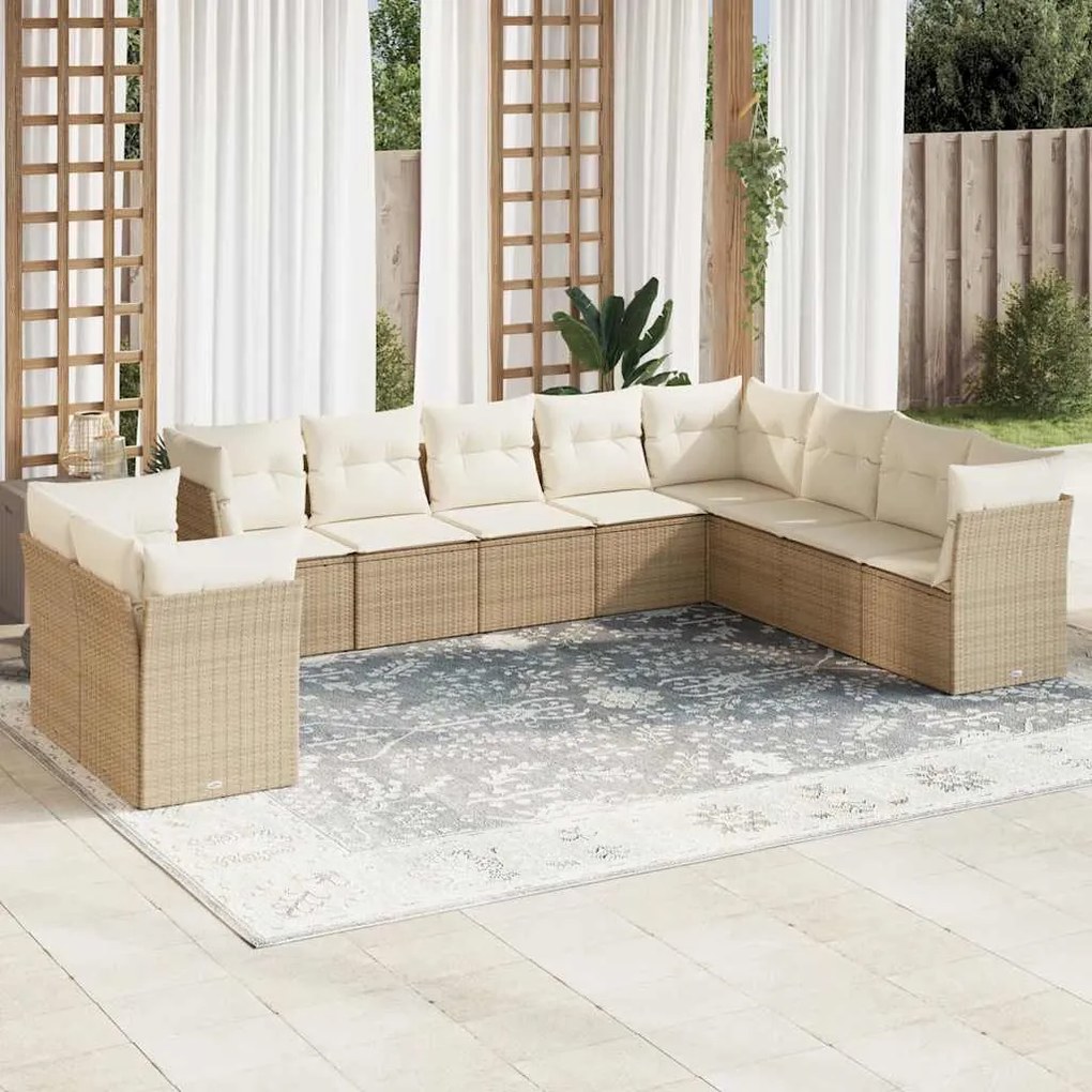 vidaXL 10 pcs conjunto de sofás p/ jardim com almofadões vime PE bege