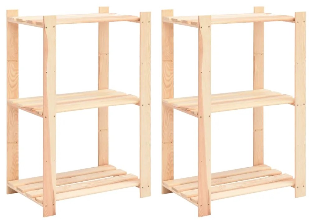 2 unidades arrumação 3 prateleiras 60x38x90cm pinho 150 kg