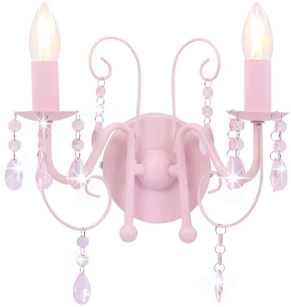 Candeeiro de parede com contas 2 x lâmpadas E14 rosa