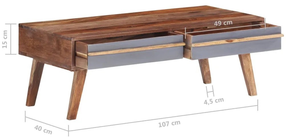 Mesa de centro 110x50x40 cm madeira maciça cinzento