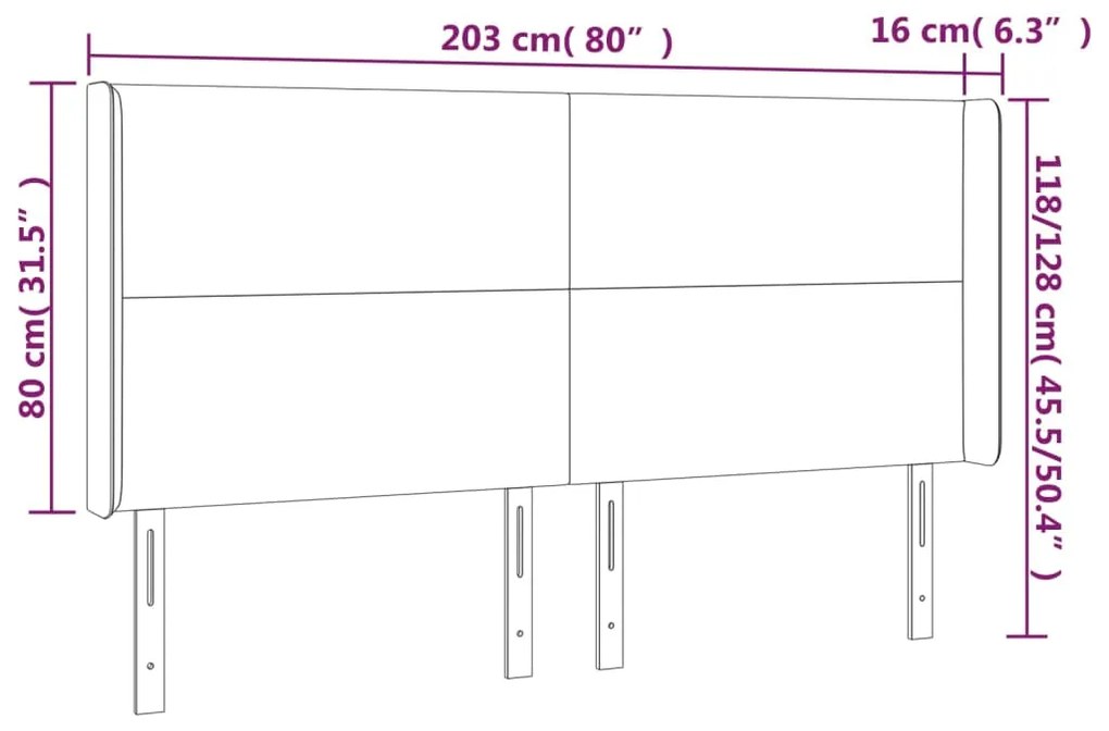 Cabeceira cama c/ LED tecido 203x16x118/128cm cinza-acastanhado
