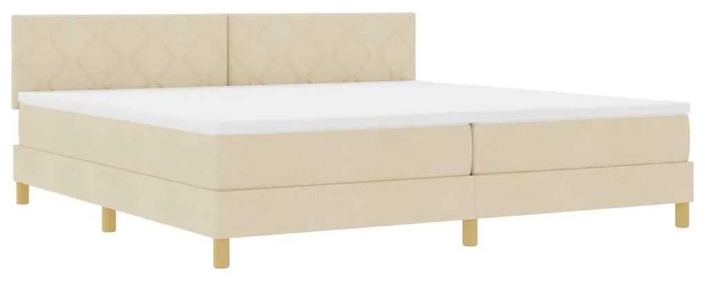 Cama Box Spring com Colchão e LED Creme 200x200 cm Tecido