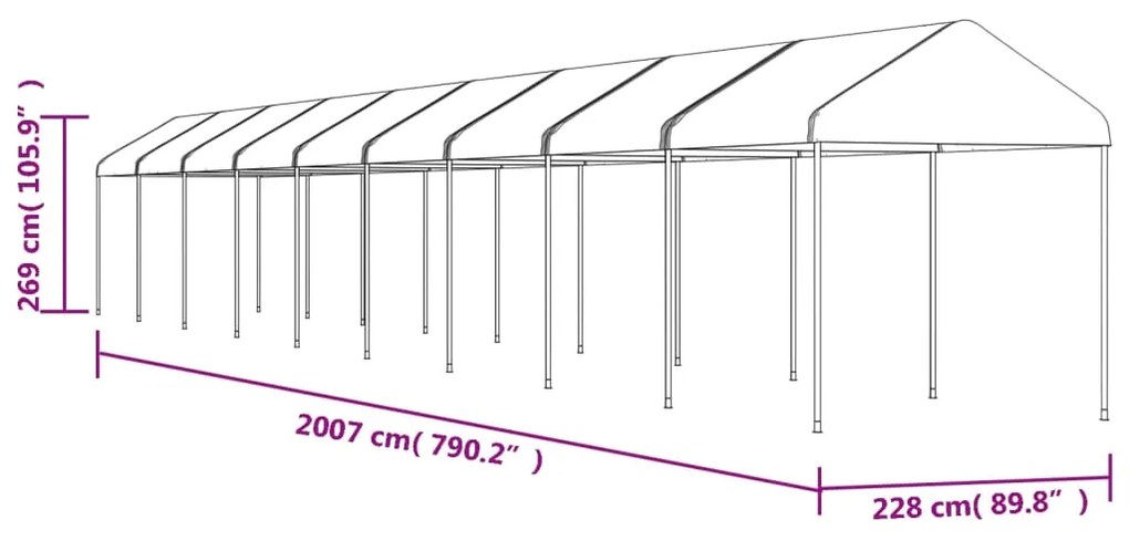 Gazebo com telhado 20,07x2,28x2,69 m polietileno branco