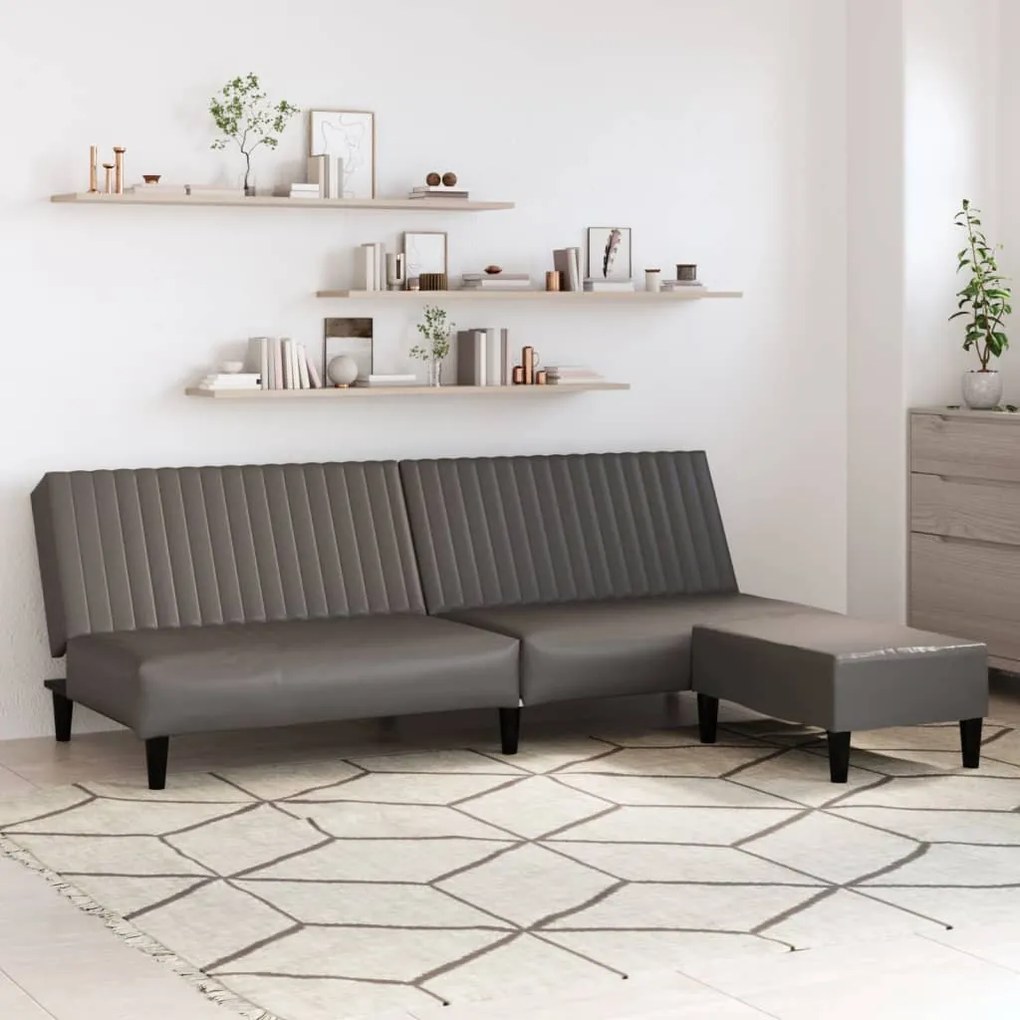 3081878 vidaXL Sofá-cama 2 lugares c/ apoio de pés couro artificial cinzento