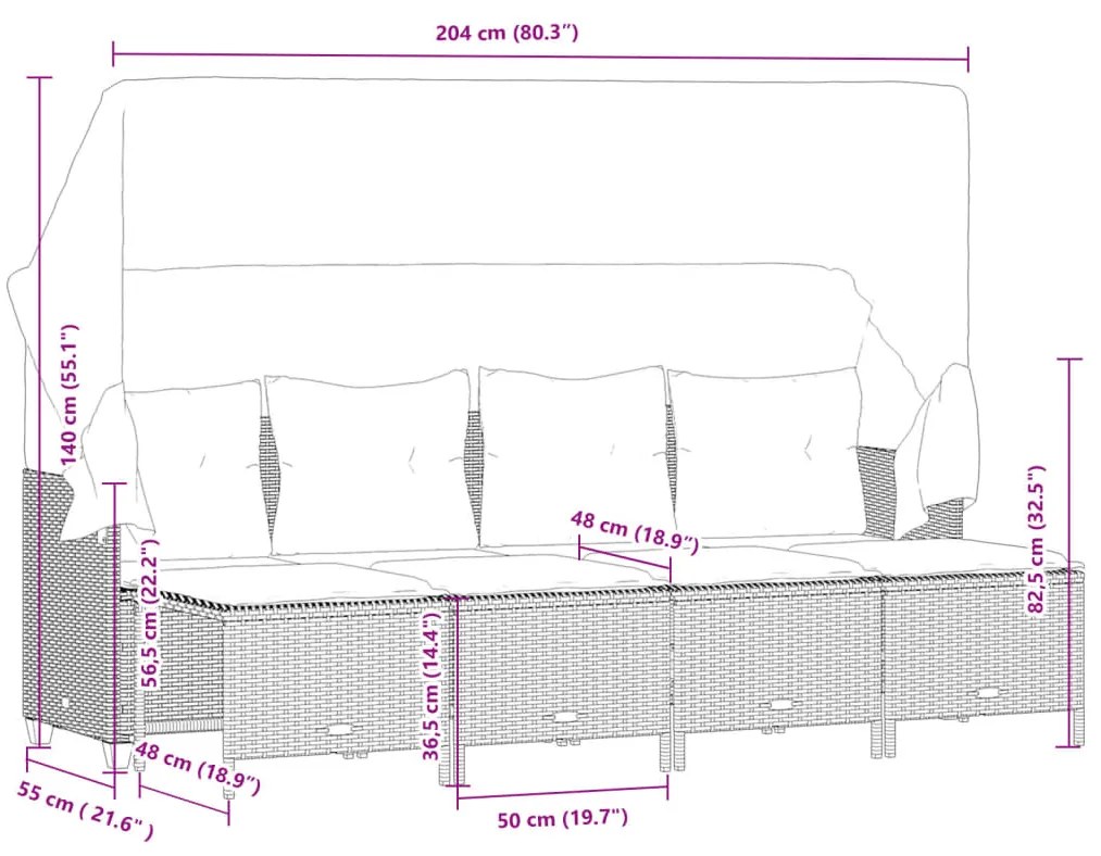 5 pcs conjunto sofás de jardim com almofadões vime PE preto