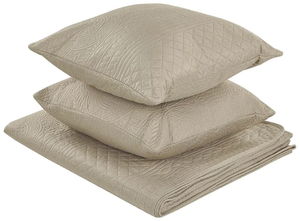 Colcha com relevo e duas almofadas taupe 160 x 220 cm SHUSH Beliani