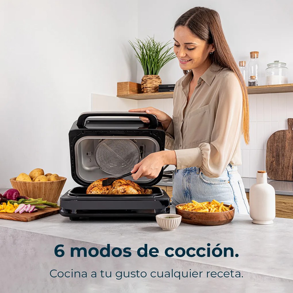 Fritadeira de ar quente com 2400 W Cecofry FireDome 6000 , 6 modos de cozedura e 4 níveis de grill