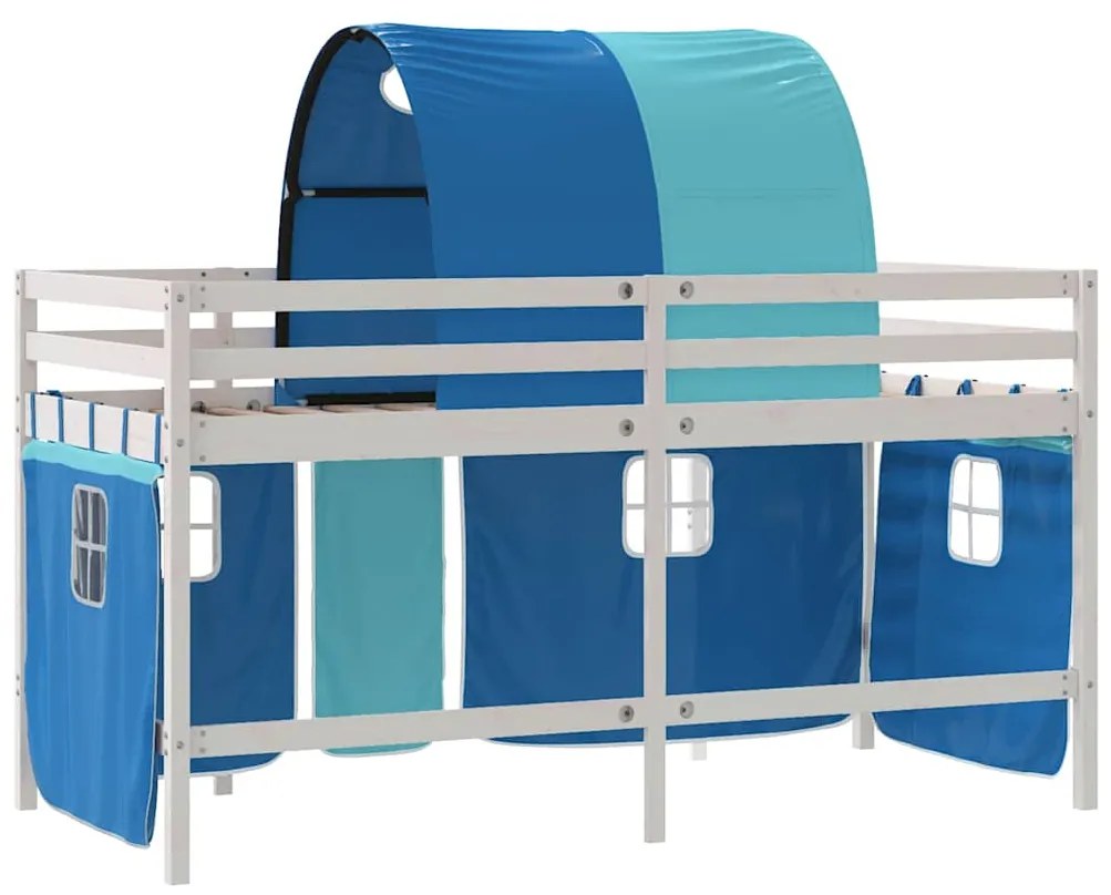 Cama alta p/ criança c/ túnel 80x200 cm pinho maciço azul