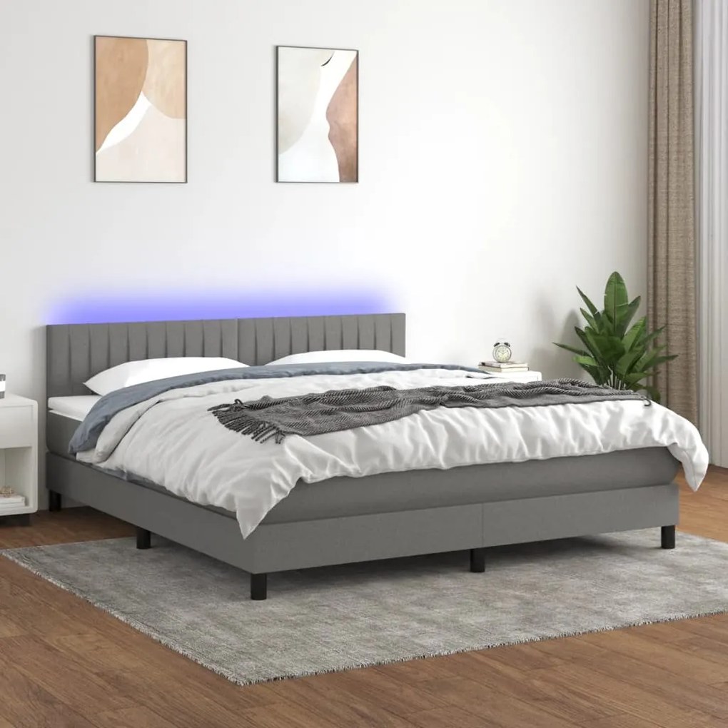 3133326 vidaXL Cama box spring c/ colchão e LED 160x200 cm tecido cinza-escuro
