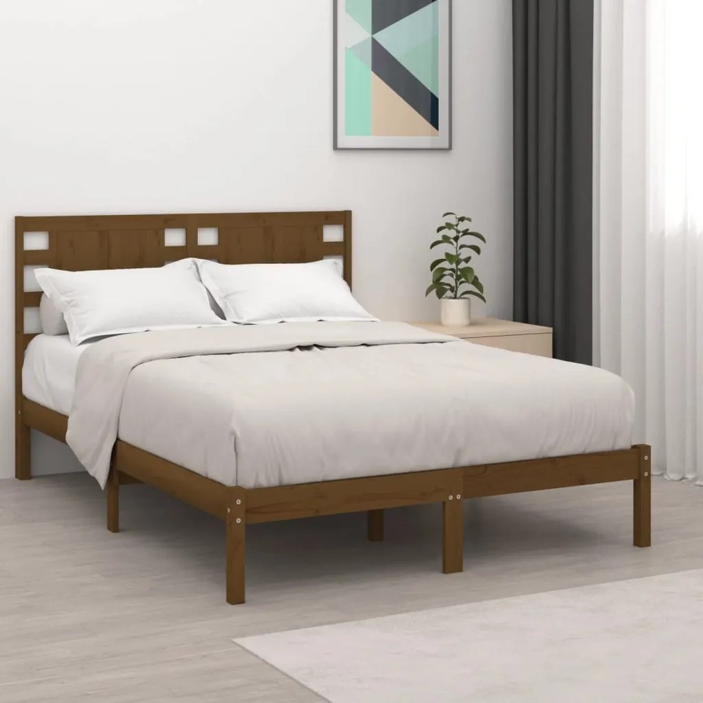 3104201 vidaXL Estrutura de cama 140x190 cm pinho maciço castanho-mel