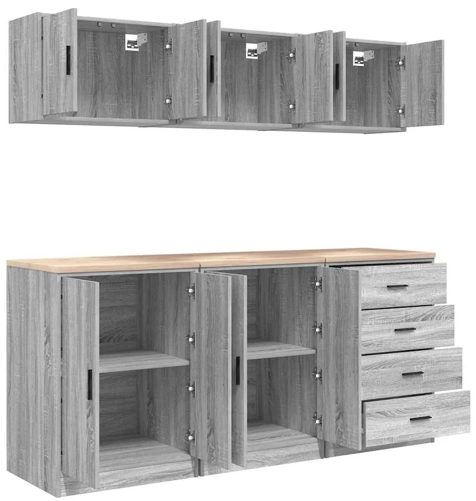 Armários de garagem 6 pcs derivados de madeira cinzento sonoma