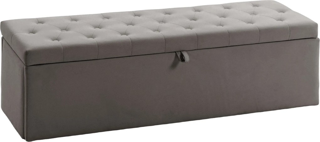 Puff de Armazenamento Banco de Armazenamento 141L 137x41x42 cm Estofado em Veludo Baú de Arrumação Capacidade 240 kg Cinzento