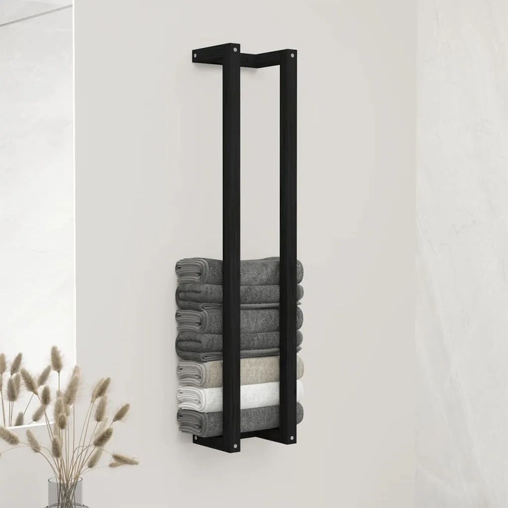 822406 vidaXL Toalheiro 23x18x110 cm pinho maciço preto