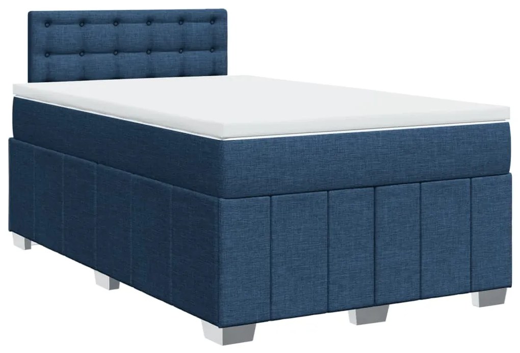 Cama boxspring com colchão 120x190 cm tecido azul