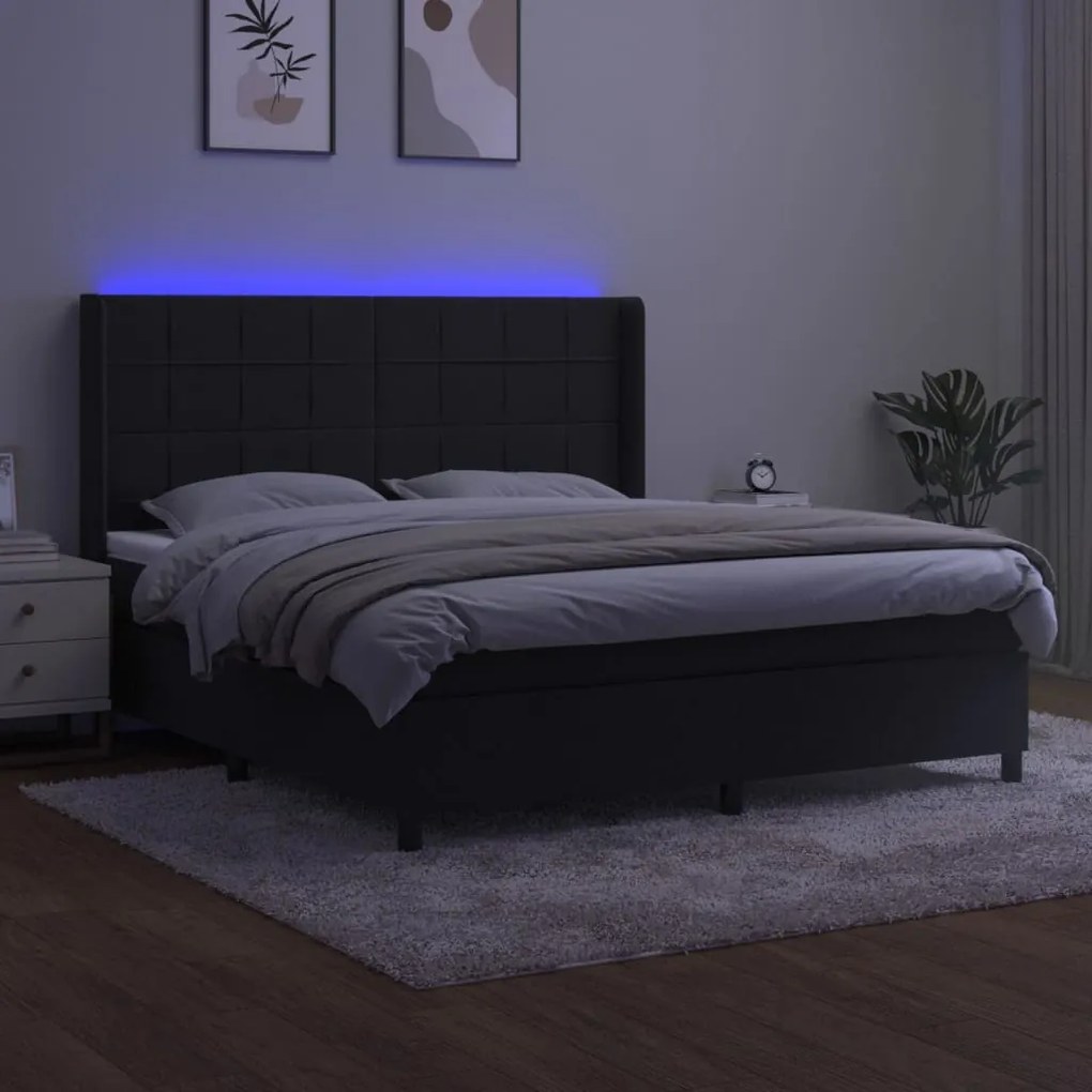 Cama box spring c/ colchão/LED 160x200 cm veludo preto