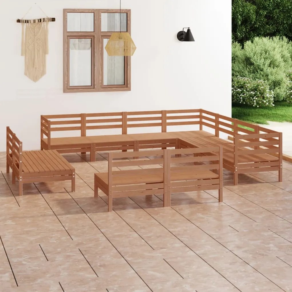 vidaXL 11 pcs conjunto lounge de jardim pinho maciço castanho mel