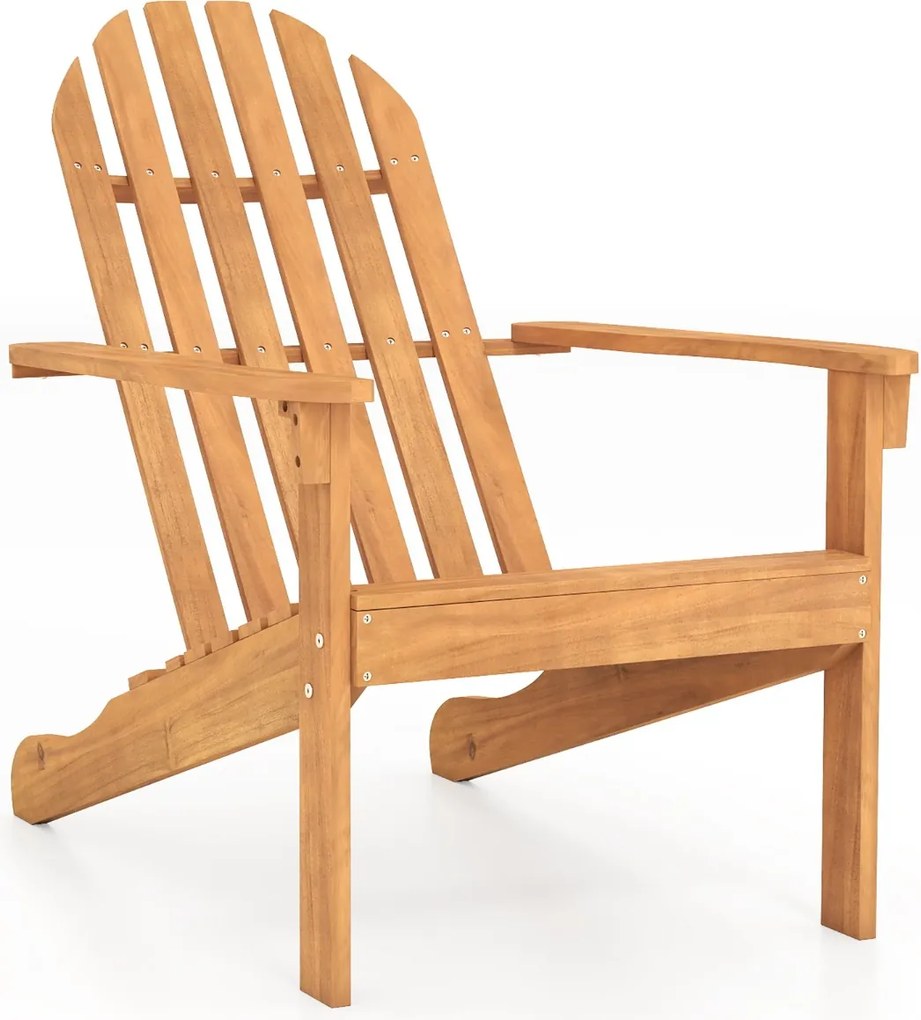 Cadeira Jardim Adirondack em madeira de acácia com assento inclinado e encosto alto ergonómico; ideal para varandas, jardins e piscinas natural